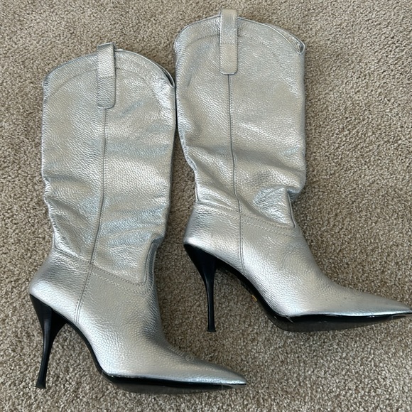 Stuart Weitzman Outwest Metallic calfskin stiletto western boot - Picture 4 of 14